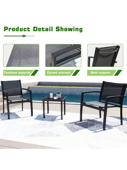 Flamaker 4 Pieces Patio Furniture Outdoor Furniture Outdoor Patio Furniture Set Textilene Bistro Set Modern Conversation Set Black Bistro Set with Loveseat Tea Table