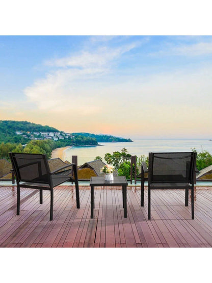 Flamaker 4 Pieces Patio Furniture Outdoor Furniture Outdoor Patio Furniture Set Textilene Bistro Set Modern Conversation Set Black Bistro Set with Loveseat Tea Table