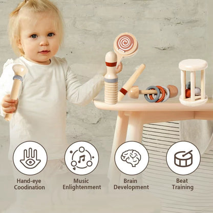 Baby Musical Toys Montessori Toys Wooden Percussion Instruments Set Oddler Music Toys Preschool Educational Birthday Gift