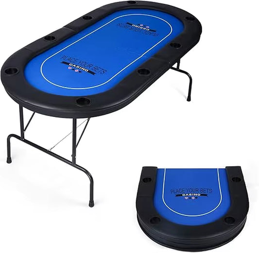 Poker Table for 10 Player, 84”Texas Hold’Em Foldable Poker Table with Stainless Steel Cup Holders and Padded Rails, Casino Leisu