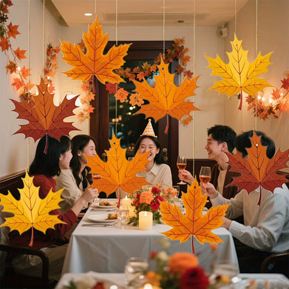 Autumn Maple Leaf Garland Decorations - Rustic Paper Hanging Ornaments for Thanksgiving,Harvest Parties, Halloween, Housewarming