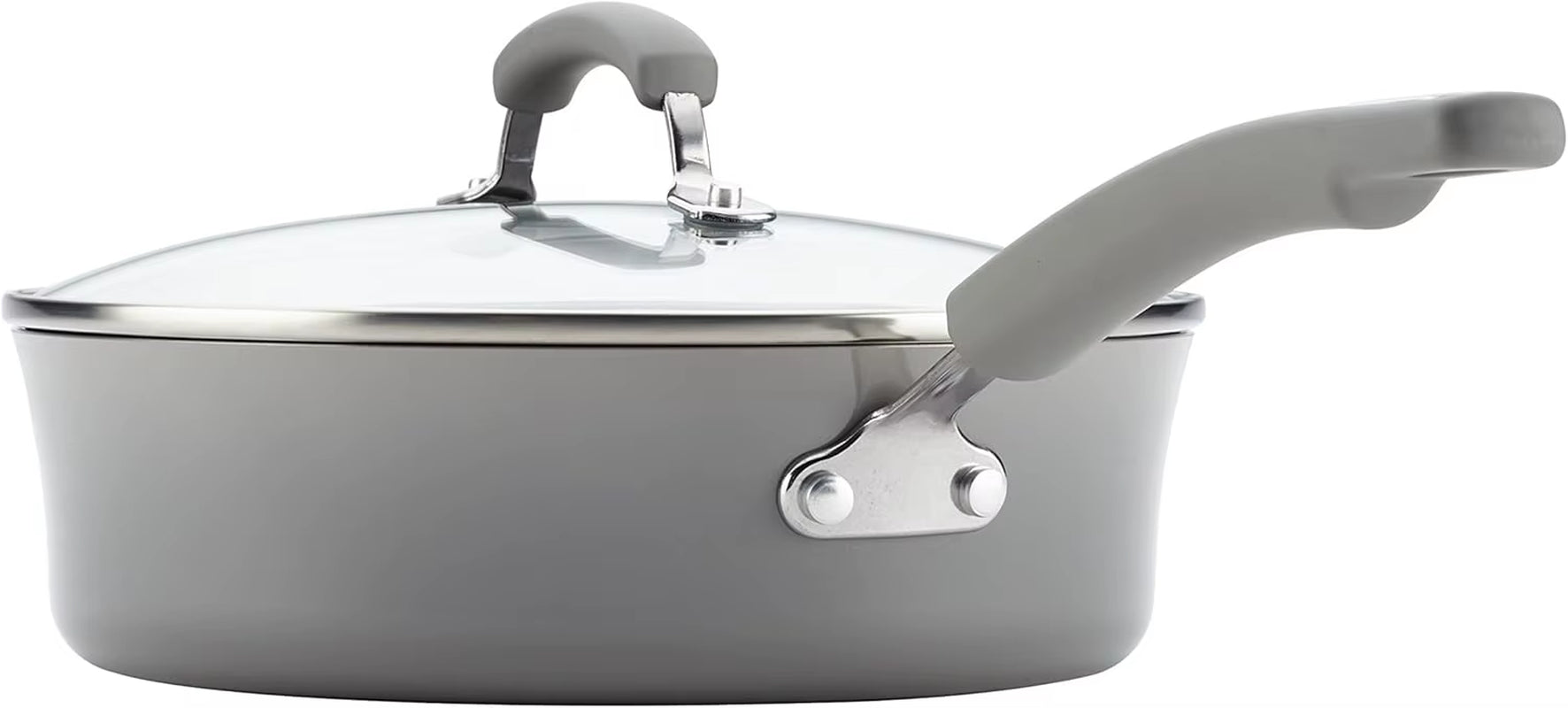 Brights Nonstick Cookware Pots and Pans Set, 14 Piece, Sea Salt Gray