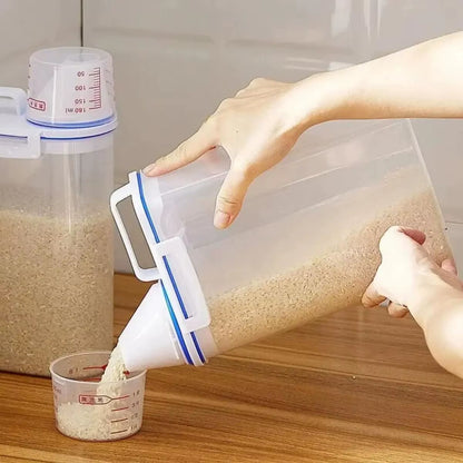 【Hot Sales】1Pc Rice and Grains Food Storage Canister with Measuring Cup, Kitchen Moisture-Proof and Insect-Proof Dust-Proof