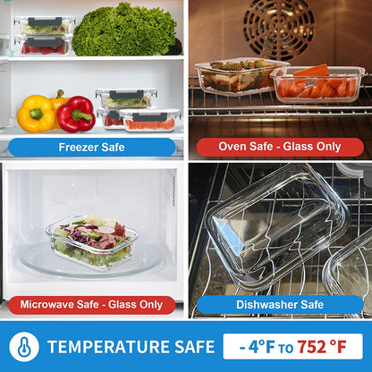 24-Piece Small Glass Food Storage Containers with Lids Airtight, 1.5 Cup Meal Prep Containers Set, Microwave&Dishwasher Safe, Leak-Proof, Bpa-Free, Grey