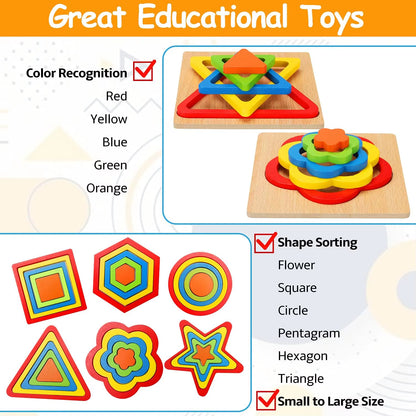 Stacking Puzzle Game Blocks Educational Toy for Kids Montessori Wooden Shape Sorting Puzzle Sensory Toys Developmental 1 2 3 4 Y