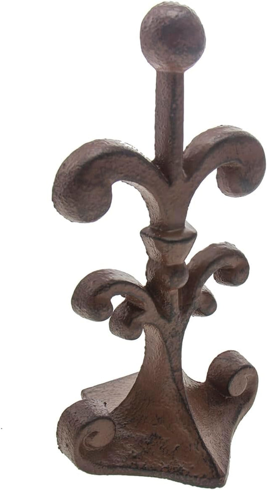 Fleur De Lis Cast Iron Door Stop | Decorative Door Stopper Wedge | with Padded Anti-Scratch Felt Bottom | Antique Vintage Design | Solid and Heavy Duty| 4X3.5X7.75 | Rust Brown