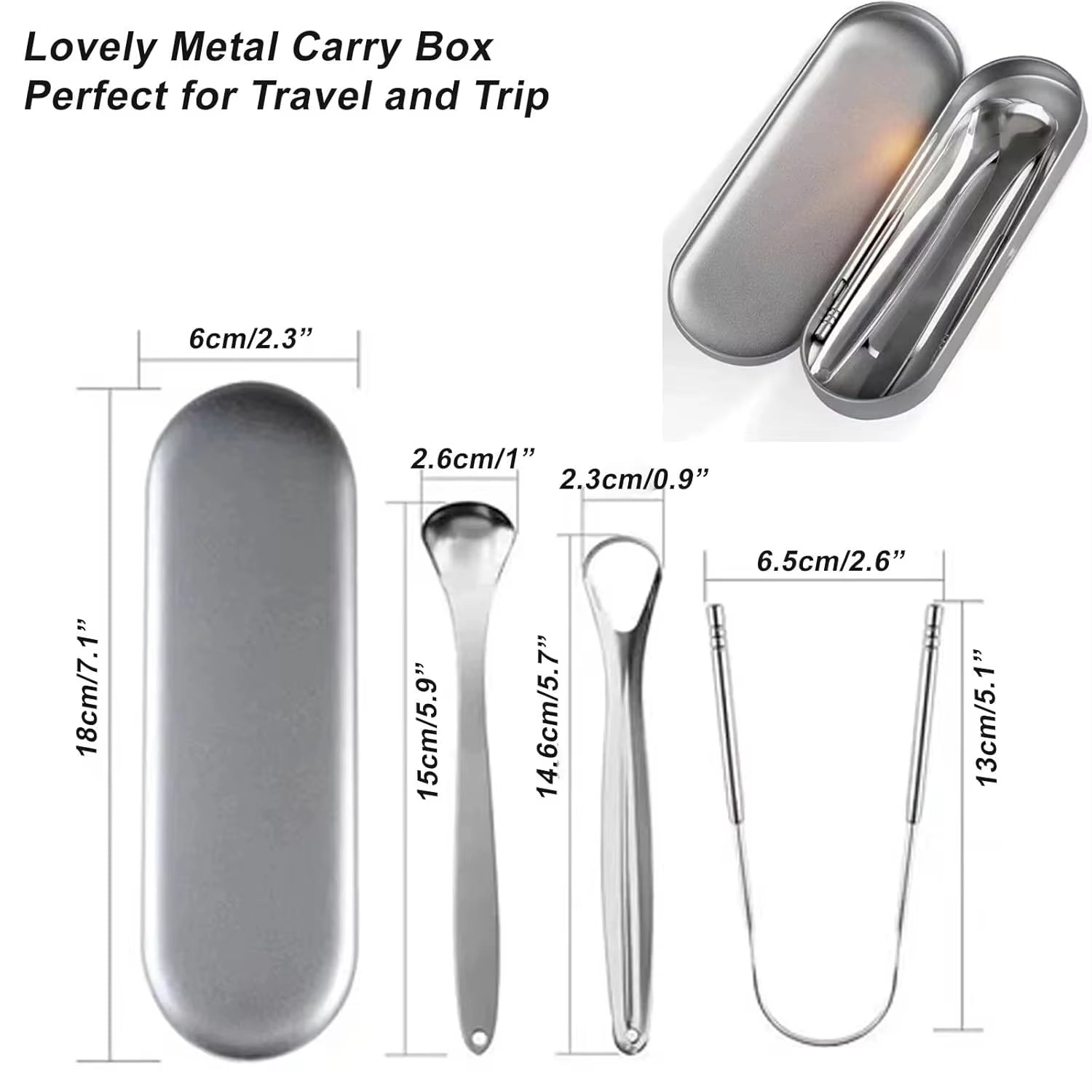 3/4PCS Tongue Scraper for Adults with U-Shaped Hollowed-Out Spooned Stainless Steel Tongue Cleaner with Metal Travel Case Bad