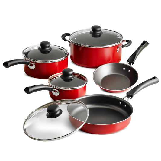 9-Piece Nonstick Cookware Set, Red, 18.37 X 6.50 X 11.88 Inches
