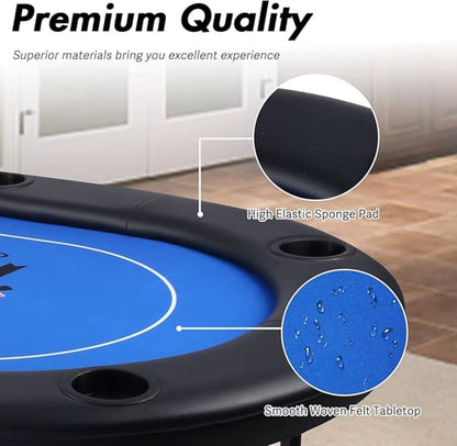 Poker Table for 10 Player, 84”Texas Hold’Em Foldable Poker Table with Stainless Steel Cup Holders and Padded Rails, Casino Leisu