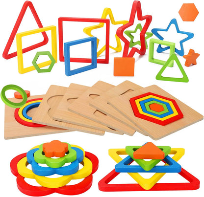 Stacking Puzzle Game Blocks Educational Toy for Kids Montessori Wooden Shape Sorting Puzzle Sensory Toys Developmental 1 2 3 4 Y
