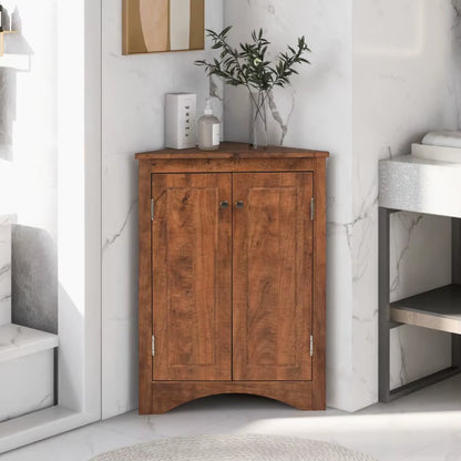Brown Triangle Bathroom Storage Cabinet with Adjustable Shelves Freestanding Floor Cabinet for Home Kitchen