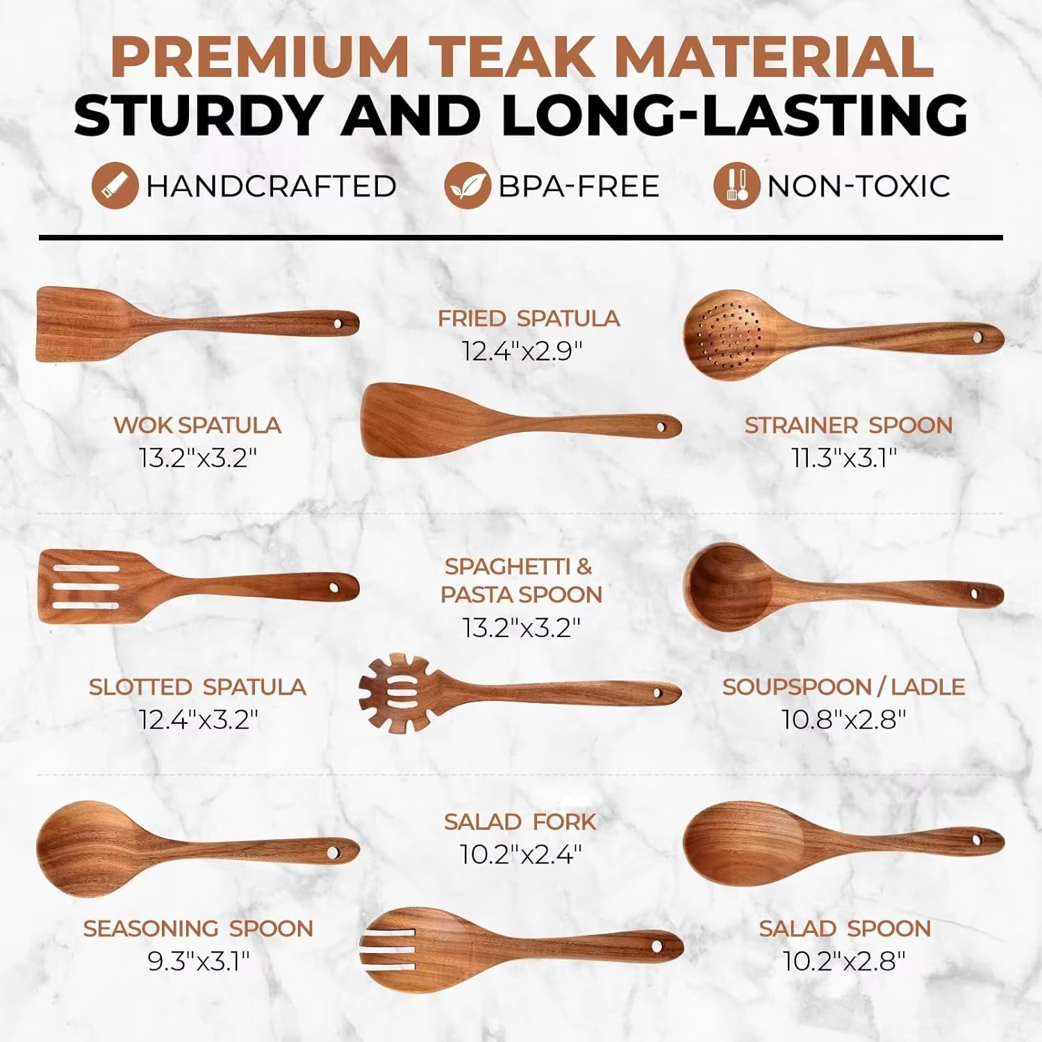Wooden Kitchen Utensils Set, Smooth Finished Wooden Spoons for Cooking, Natural Teak Cooking Utensils Set for Nonstick Pans