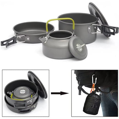 Outdoor Camping Cookware Portable Camping Equipment Outdoor Tableware Water Kettle Cookware Set Aluminum Alloy Material