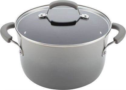 Brights Nonstick Cookware Pots and Pans Set, 14 Piece, Sea Salt Gray