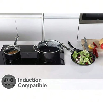 15 Piece Hammered Cookware Set Nonstick Granite Coated Pots and Pans Set